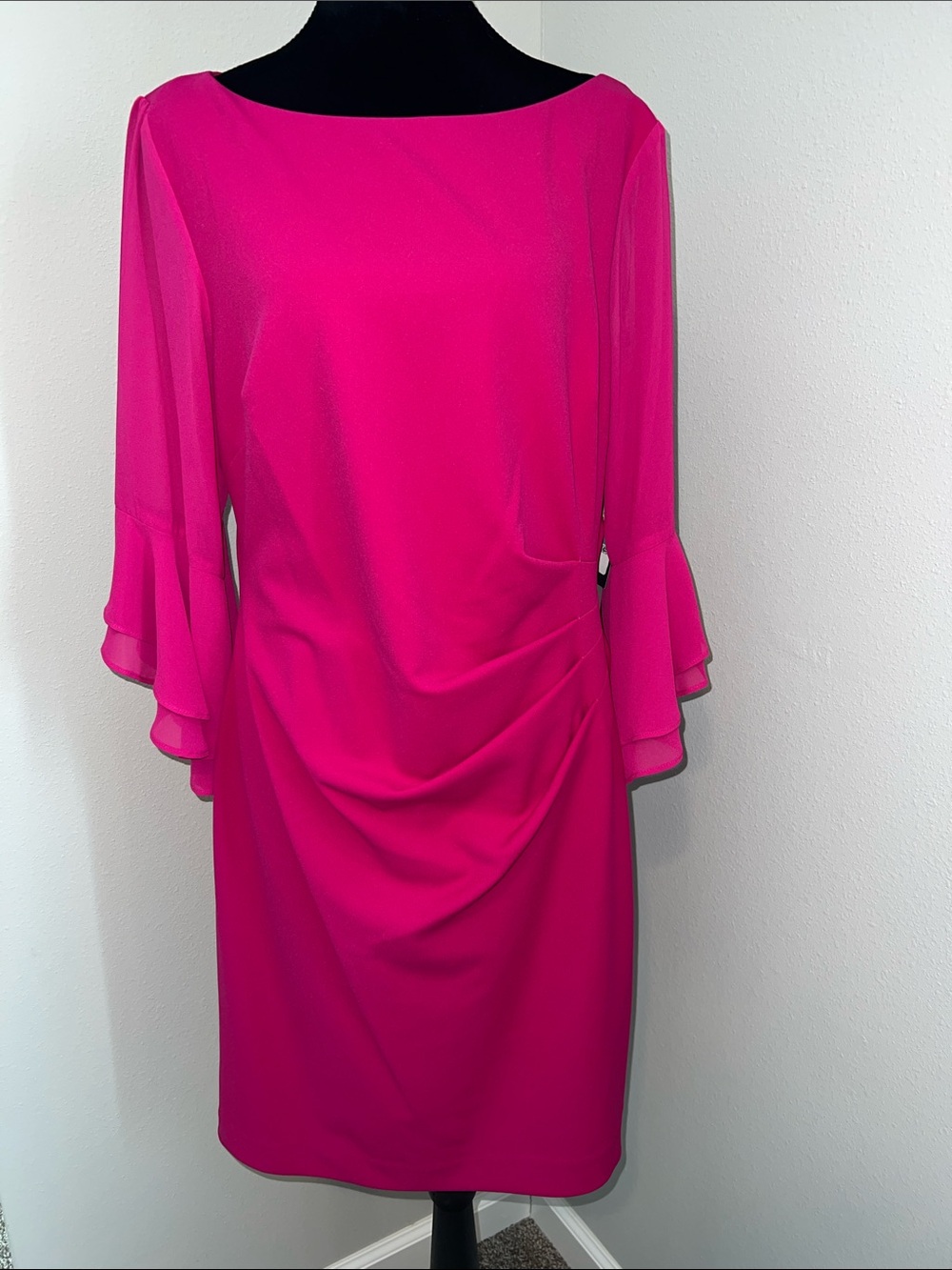 Jessica Howard Raspberry/Pink Midi Dress with Ruffle Sleeves